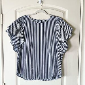 Project Runaway Navy and White Double Ruffle Blouse XL
